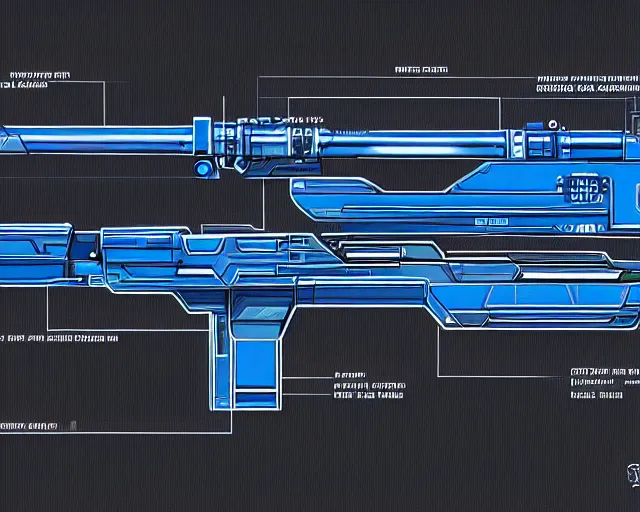 Image similar to schematic of a futuristic plasma rifle, blueprint, HD, 4k