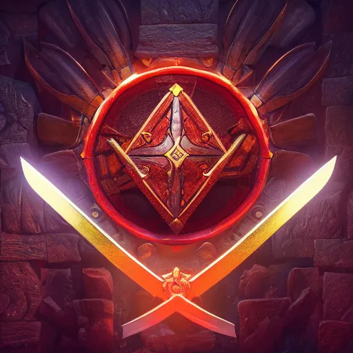 Prompt: game - icon of giant medieval swords crossed, red powerful fantasy epic legends, game icon stylized, digital illustration radiating, a glowing aura, global illumination, ray tracing, 8 k high definition, intricate details, octane render, unreal engine, trending on arstation