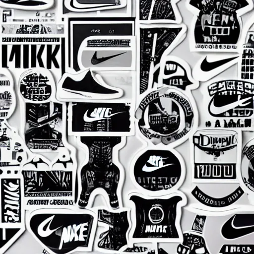 Image similar to black on white nike graphic design stickers in style of david rudnick, eric hu, y 2 k, brutalism