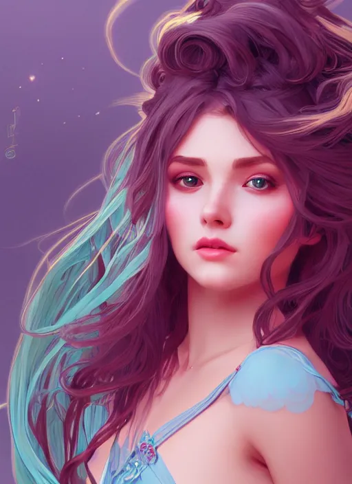 Image similar to beautiful girl with long turqoise hair, cute, intricate, highly detailed, digital painting, trending on artstation, concept art, smooth, sharp focus, illustration, unreal engine 5, 8 k, art by artgerm and alphonse mucha