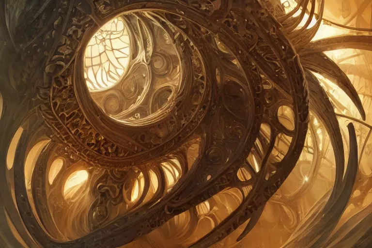 Image similar to a beautiful spiral starcaise design by antoni gaudi, deep focus, d & d and mtg, fantasy, intricate, elegant, highly detailed, digital painting, artstation, concept art, matte, sharp focus, illustration, hearthstone, art by artgerm and greg rutkowski and alphonse mucha.