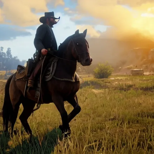 Image similar to cinematic screenshot from red dead redemption 2 ; crisp sharp focus ; ultra realistic, concept art, intricate details, dramatic action, highly detailed, photorealistic, octane render, 8 k, unreal engine. art by artgerm and greg rutkowski and charlie bowater and magali villeneuve and alphonse mucha