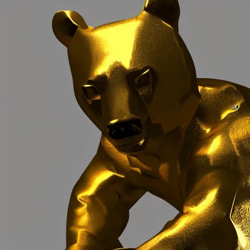 Prompt: gold bear, unreal engine 5, realistic, dark, moody, godrays, 8k