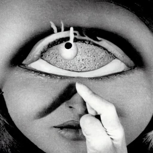 Prompt: woman with prosthetic nose enters an eyeball cult, 1981 children's tv show, color