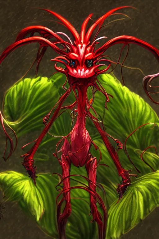 Prompt: a humanoid sarracenia monster, highly detailed, digital art, sharp focus, trending on art station, plant, anime art style