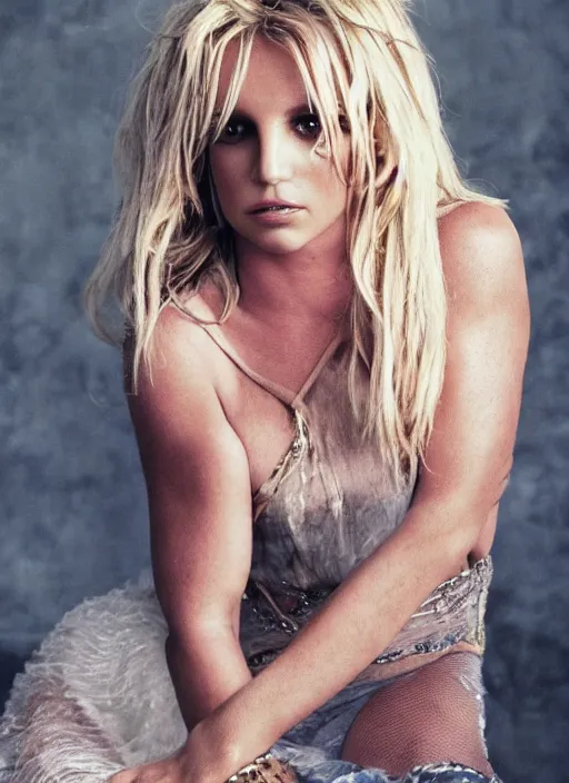 Image similar to britney spears styled by annie leibovitz, posing, style, vogue magazine, highly realistic. high resolution. highly detailed. dramatic. 8 k. 4 k.