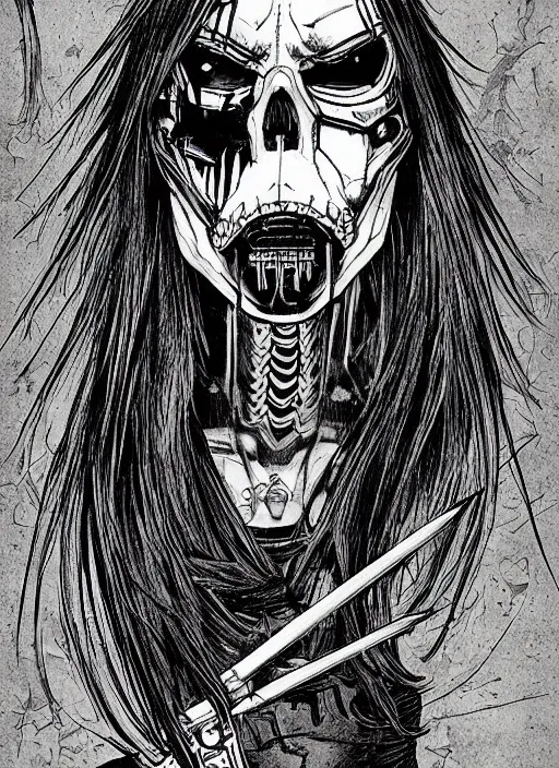 Prompt: grim reaper portrait, cyberpunk 2 0 2 0 manual, by steampoweredmikej, inktober, ink drawing, black and white, coloring pages, manga, highly detailed