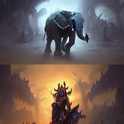 Prompt: elephant as a deathknight from world of warcraft by greg rutkowski