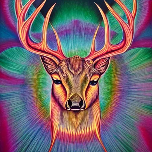 Image similar to deer deity by Alex Grey