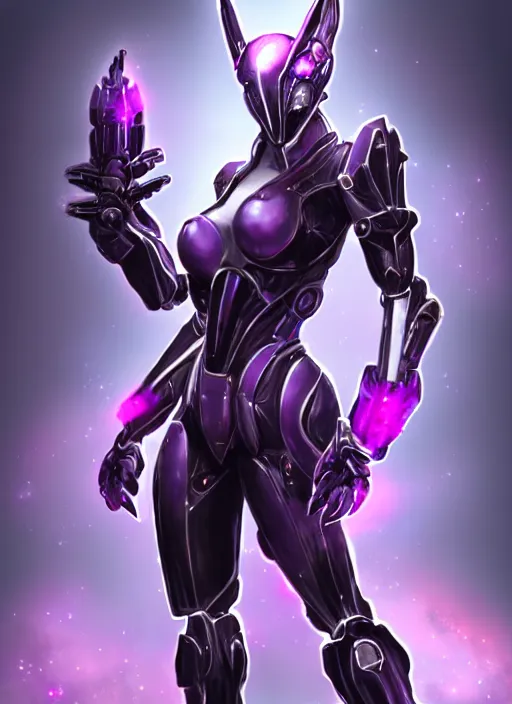 Image similar to cinematic goddess close shot, galactic sized proportional stunning beautiful hot female warframe, sleek mecha female dragon head, metal ears, led purple eyes, smooth fuschia skin, smooth silver armor, floating in space, holding a galaxy, epic proportions, epic size, epic scale, furry art, dragon art, giantess art, warframe fanart, furaffinity, octane