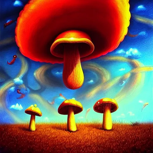 Image similar to ❤🔥🍄🌪, trending on art station, in the sky, highly realistic surrealist art