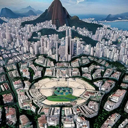 Prompt: archeo - futuristic rio de janeiro, hyperdetailed and realistic