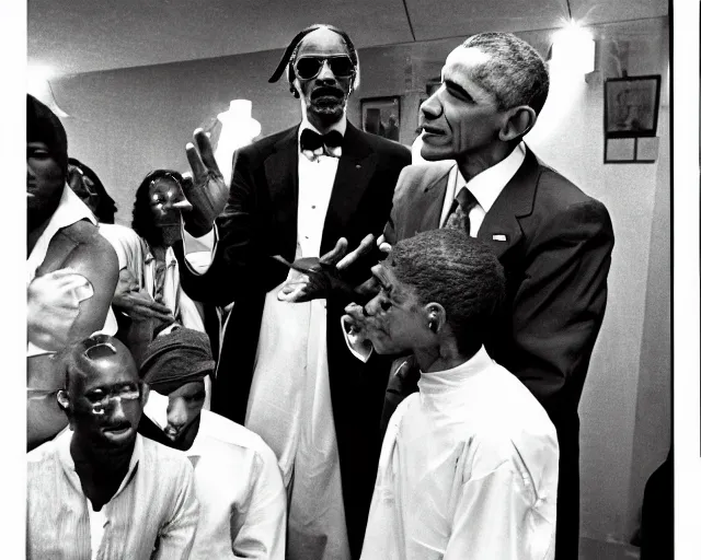 Image similar to obama the snoop dogg pinmp. casting a holy spell on a believer. seance at a megachurch. 1970's blaxpoitation scene