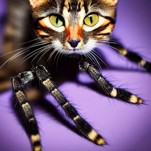 Image similar to an spider + cat + hybrid, animal photography