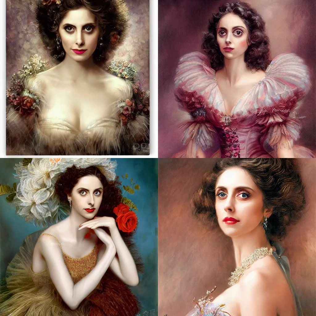 Prompt: surreal portrait of Alison Brie by Hans Zatzka