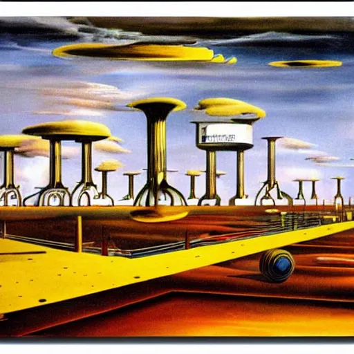 Prompt: industrial automated tesla factory painted by salvador dali