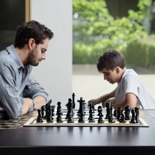 Image similar to felipe neto and magnus carsen playng chess, detailed 4 k