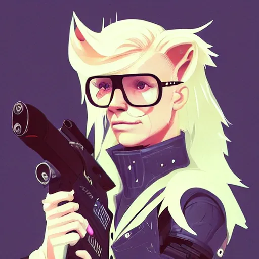 Image similar to a portrait of an anthropomorphic cyberpunk blond terrier! holding a shotgun, fantasy, elegant, digital painting, artstation, concept art, matte, sharp focus, illustration, art by josan gonzalez