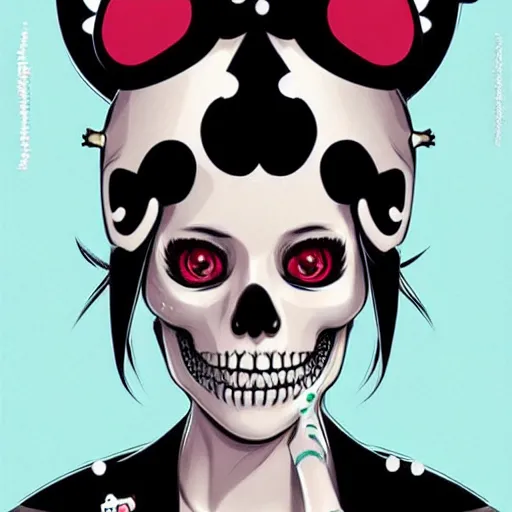 Prompt: anime manga skull portrait young woman skeleton, hello kitty, elegant, highly detailed, digital art, art by JC Leyendecker and sachin teng