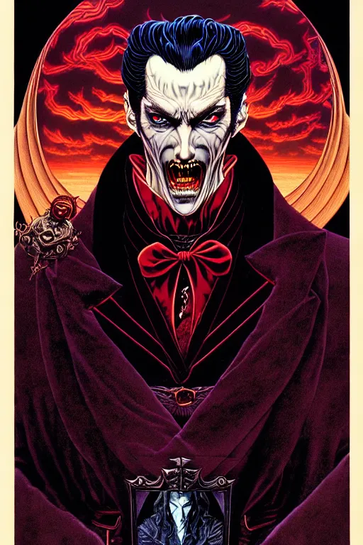 Image similar to portrait of dracula, symmetrical, by yoichi hatakenaka, masamune shirow, josan gonzales and dan mumford, ayami kojima, takato yamamoto, barclay shaw, karol bak, yukito kishiro