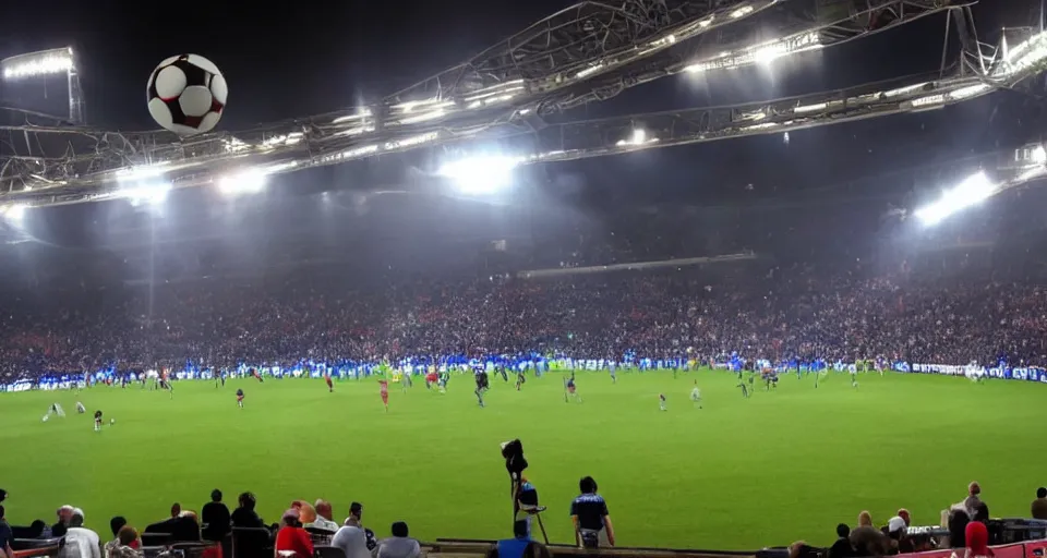 Image similar to television broadcast of professional soccer game, players wearing top hats, wide angle, birds eye, tv