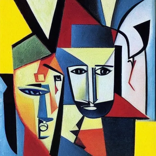 “an cubist hyper realistic painting of two men, a tall | Stable ...