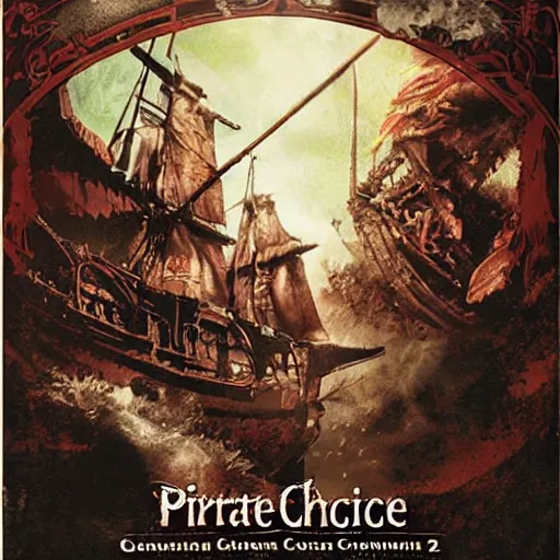 Image similar to Pirate chronicles, game poster printed on playstation 2 video game box , Artwork by Akihiko Yoshida, cinematic composition