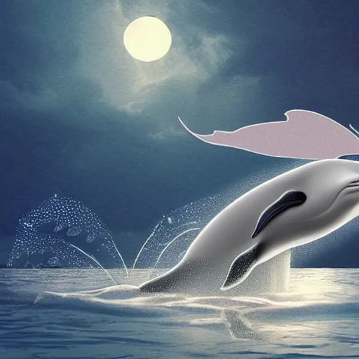 Image similar to photomanipulation of a whale that has tiny fairy wings, inspired by fairy tooth's wings, fully detailed