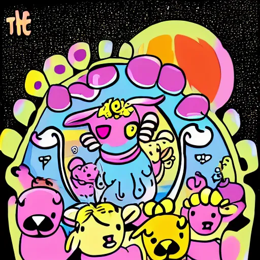 Image similar to the cult of lamb, colorful, cartoon, dark