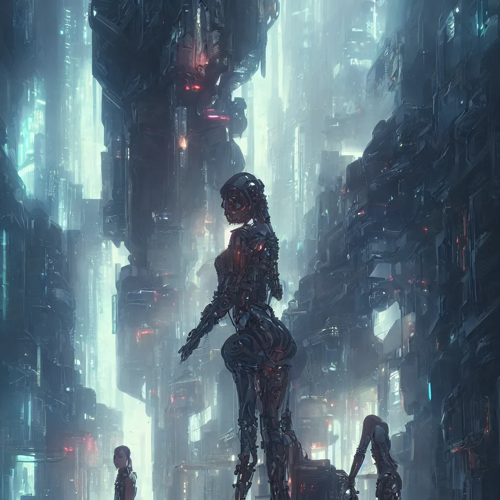 Prompt: portrait of a cyberpunk beautiful young woman by Greg Rutkowski, biomechanical,highly detailed, Blade Runner background, futuristic,digital engine, luminous, vapor