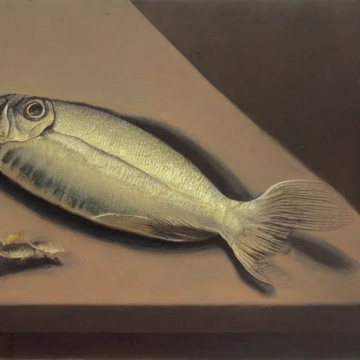 Image similar to a still life of a dead fish, oil painting