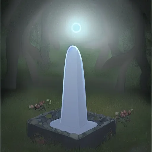 Image similar to a ghost visiting its own grave, digital art