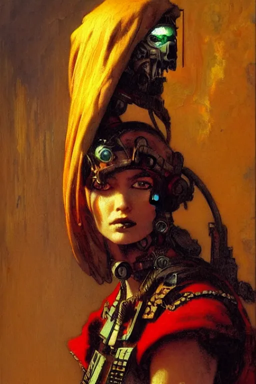 Image similar to full character portrait max mad cyberpunk warhammer 4 0 k, warrior marine the girl with the pearl earring character design, painting by gaston bussiere, katsuya terada, frank frazetta, gerald brom, mucha, tom of finland, trending on artstation