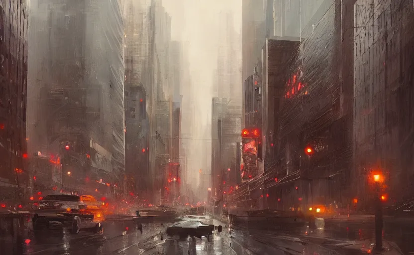 Image similar to a painting of an american city trending on artstation in the style of greg rutkowski