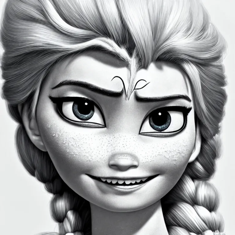 Image similar to highly detailed pencil sketch of Elsa from Frozen, hyperrealistic, photorealistic, artstyle, highly detailed, sharp