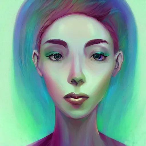 Image similar to portrait of a woman inspired by lois van baarle, iridescent, plants on the head, nature