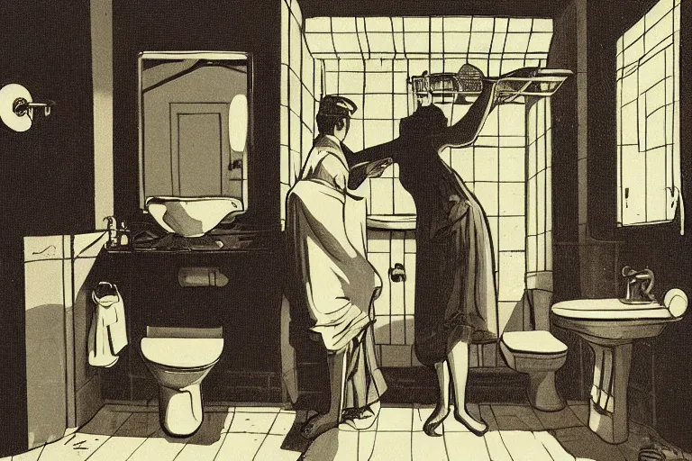 Image similar to bathroom scene from the book named day of the oprichnik, sorokin