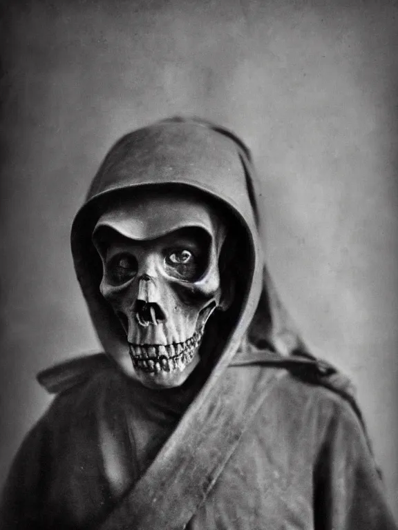 Image similar to portrait of grim reaper, ww1 photo, grainy, high detail, high resolution,