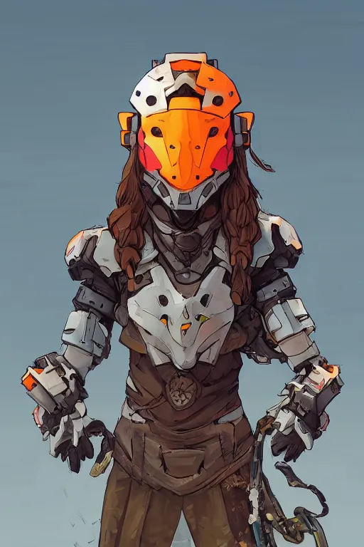 Image similar to combination suit armor aloy horizon forbidden west horizon zero dawn robot ninja mask helmet backpack tribal, art gta 5 comics, official fanart behance hd artstation by jesper ejsing, by rhads, makoto shinkai and lois van baarle, ilya kuvshinov, ossdraws radiating a glowing aura cgi rtx 2 0 2 2