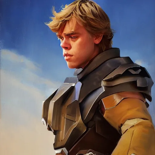 Image similar to greg manchess portrait painting of armored luke skywalker as overwatch character, medium shot, asymmetrical, profile picture, organic painting, sunny day, matte painting, bold shapes, hard edges, street art, trending on artstation, by huang guangjian and gil elvgren and sachin teng