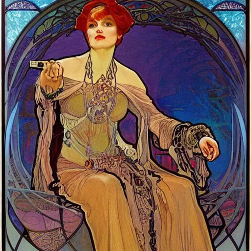 Prompt: doomscrolling. poster art by alfons mucha