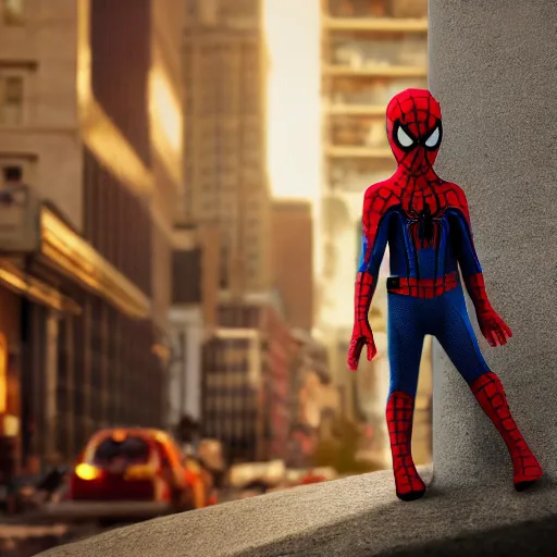 Image similar to spider - man abducting a child realistic 8 k professional photography, midday lighting, defiant, octane, volumetric lighting, 7 0 mm,
