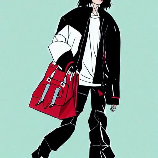 Prompt: balenciaga vetements fashion influencer character minimalistic illustration akira anime style