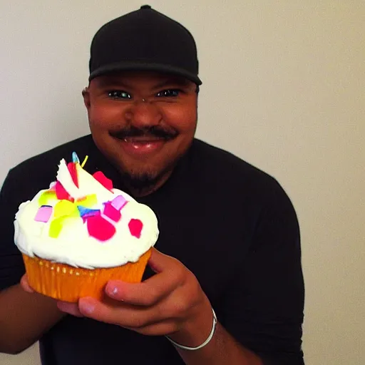 Prompt: photorealistic sculpture of edp the youtube holding a cupcake,