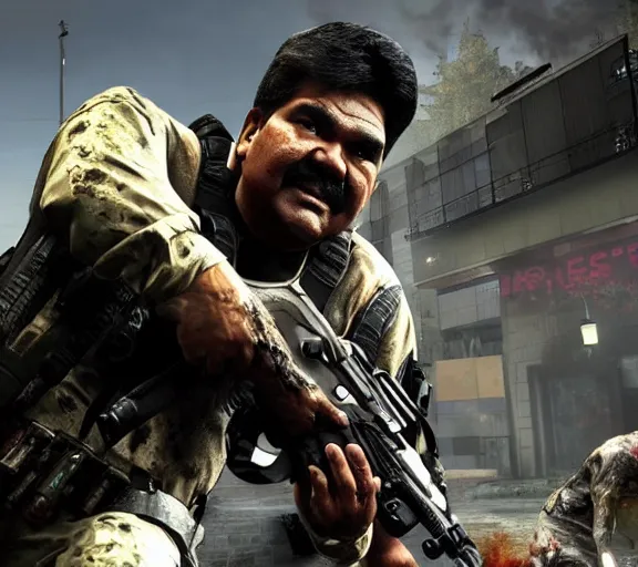 Image similar to george lopez shooting zombies in call of duty, zombies, ps 4