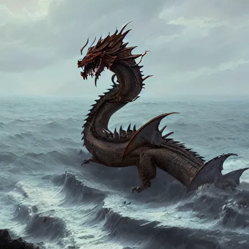 Image similar to A seven-headed dragon with ten horns coming out of the sea, well defined image , digital Art, Greg rutkowski, Trending artstation, cinematographic, hyperrealistic