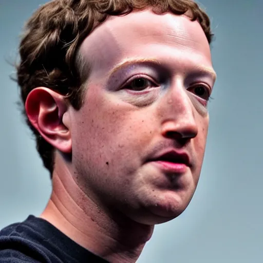 Prompt: extremely zoomed-in photo of sad Mark Zuckerberg's face