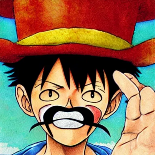 Image similar to [ luffy mustache ] ( by takao saito )