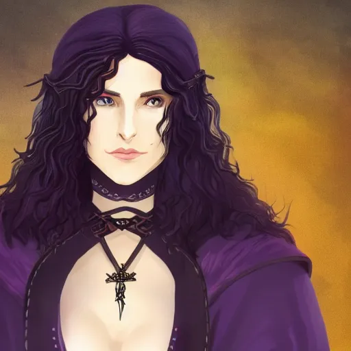 Prompt: yennefer from the netflix witcher as a medieval fantasy tolkien elf, dark purplish hair tucked behind ears, wearing a fur lined collar, wide face, muscular build, scar across the nose, cinematic, character art, 8 k detailed.