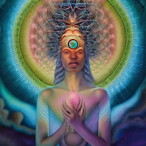 Image similar to obatala the cosmic god sitting on a throne of nebula clouds, by Adi granov and afarin sajedi and amanda sage and evgeni gordiets and Agostino Arrivabene in a psychedelic portrait style, ultrarealistic matte painting, volumetric lighting, fractal, extremely symmetrical, highly detailed face, orisha, 8k, hd